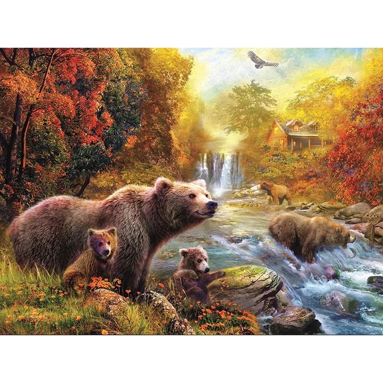 Diamanttavla River Bears 40x50