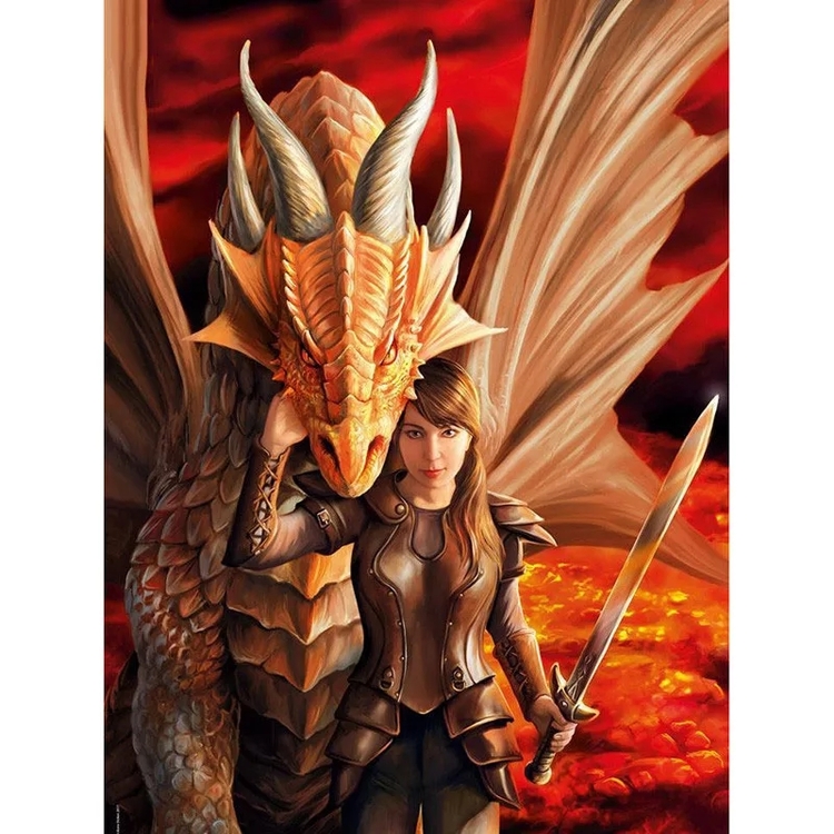 Diamanttavla Dragon And Warrior Girl 40x50