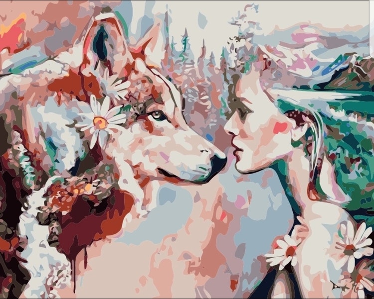 Paint By Number Woman And Wolf 40x50