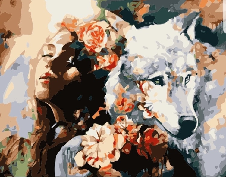 Paint By Numbers Flowergirl And Wolf 40x50