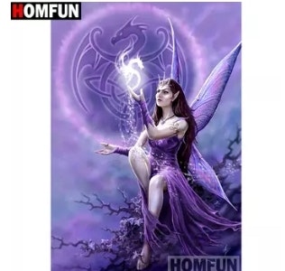 Diamanttavla Purple Fairy With Dragon 40x50