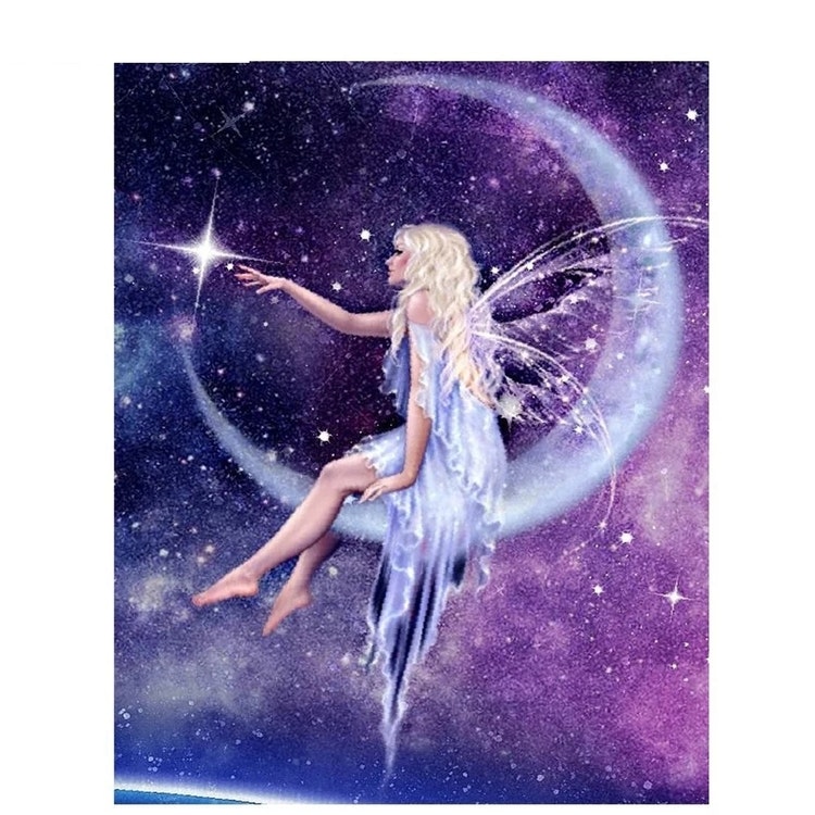 Diamanttavla Fairy On Moon 40x50