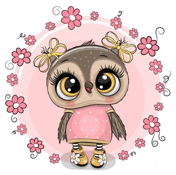 Diamanttavla Cartoon Cute Owl 30x30