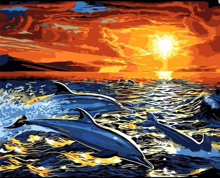 Paint By Numbers Sunset Dolphins
