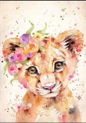 Diamanttavla Watercolor Lion 30x40