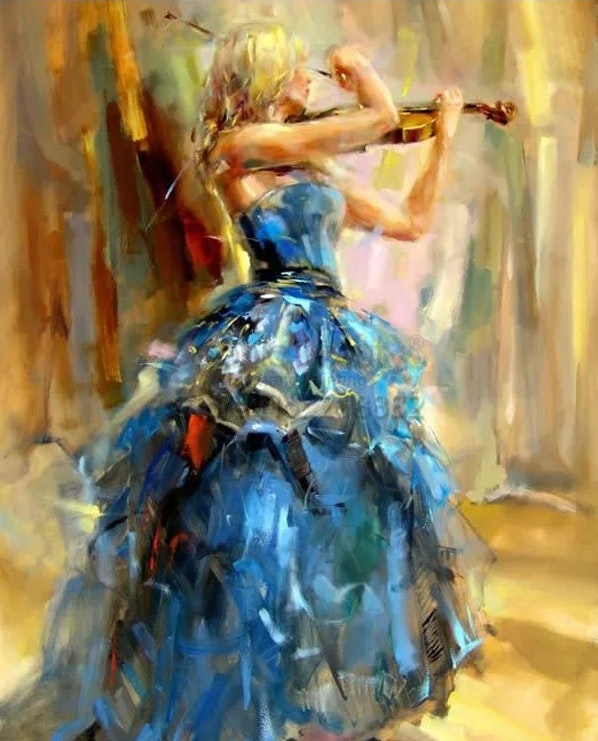 Diamanttavla Beauty With Violin 40x50