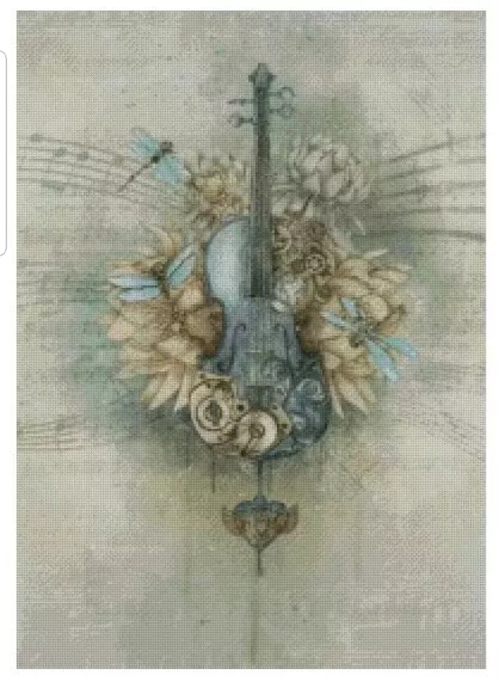 Diamanttavla Violin And Flowers 50x70