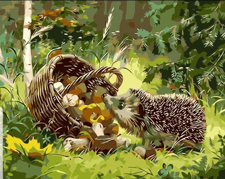 Paint By Numbers Hedgehog And Mushrooms 40x50