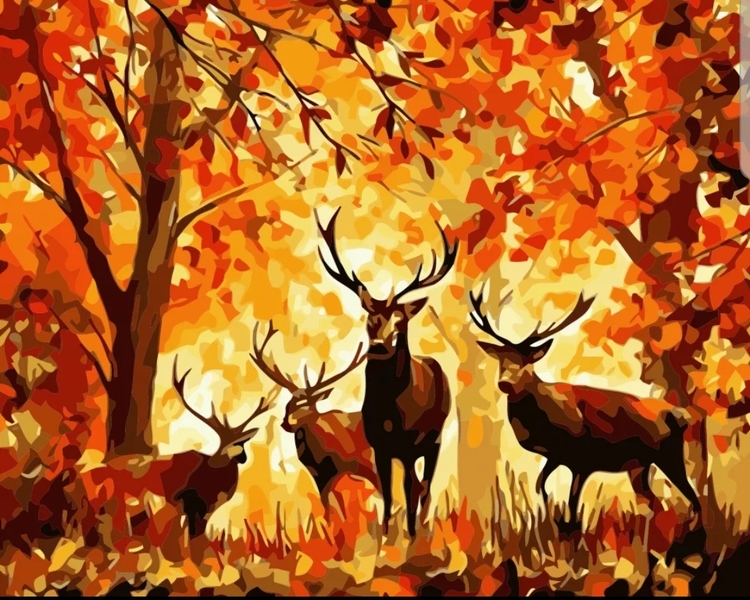 Paint By Numbers Deers In Autum Wood 40x50