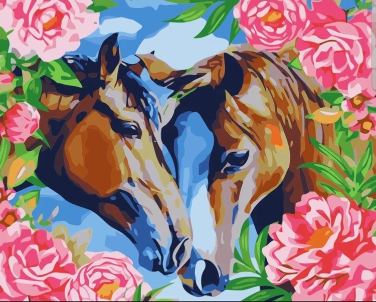 Paint By Numbers Horses Roses 40x50