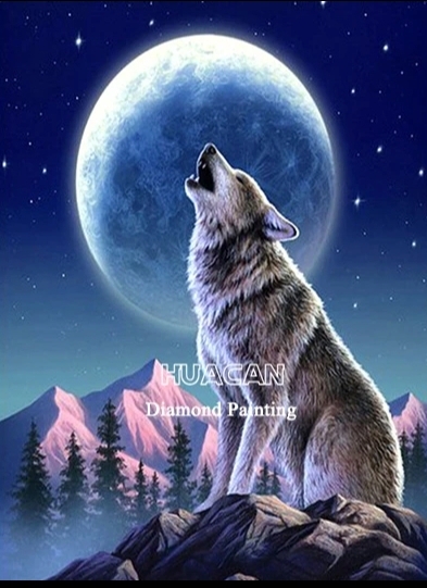 Diamanttavla Mountainwolf And Moon 40x50