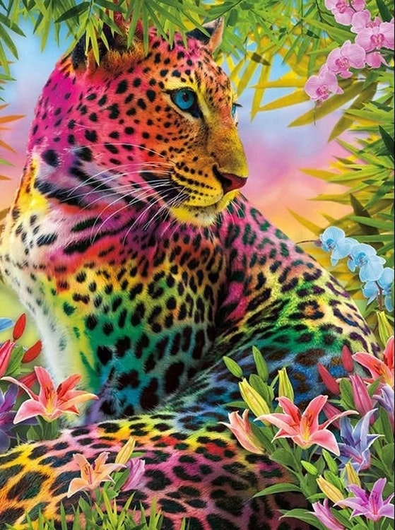 Diamanttavla Colorful Leopard 40x50