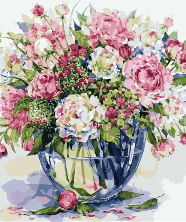 Paint By Numbers Blommor I Glasvas 40x50 - Leveranstid 1-3 Dagar