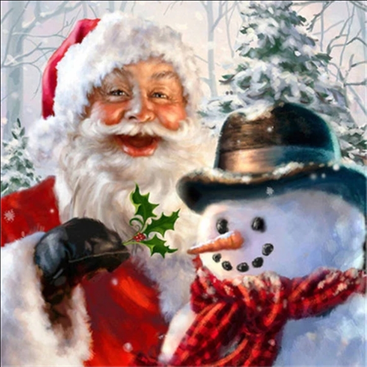 Diamanttavla Santa And Snowman 40x40