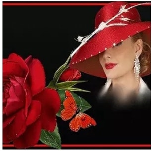 Diamanttavla Red Lady With Flower 40x50