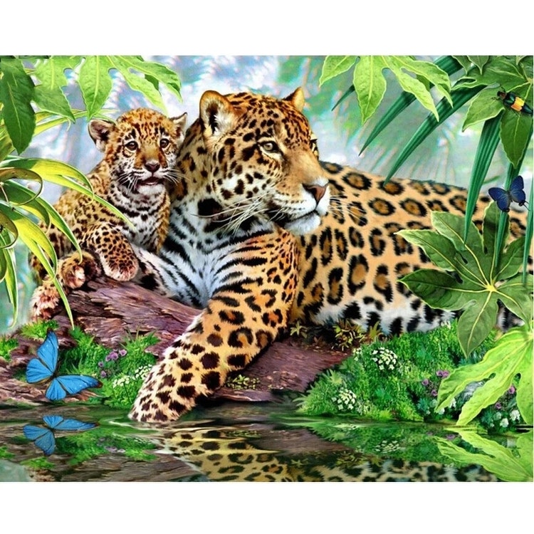 Diamanttavla Leopard Familj 40x50