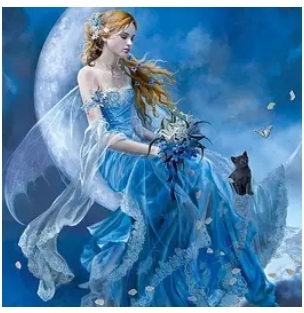 Diamanttavla Blue Fairy With Cat 40x50
