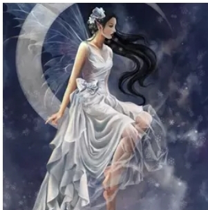 Diamanttavla White Fairy On Moon 40x50