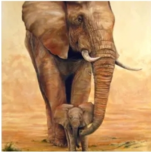 Diamanttavla Elephant With Baby 40x50