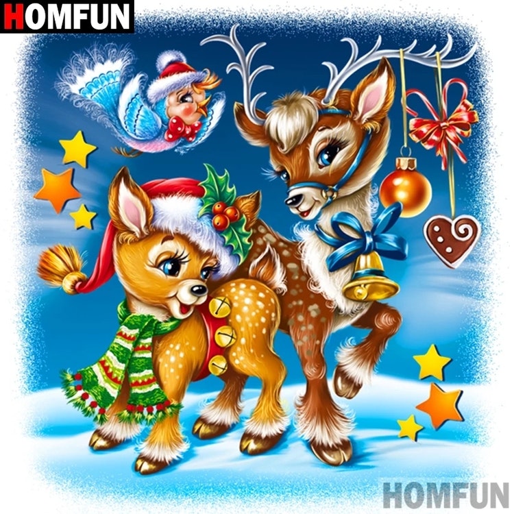 Diamanttavla Cartoon Christmas Deer 50x50