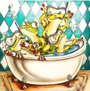 Diamanttavla Frogs In Bathtub 40x40