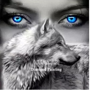 Diamanttavla Blue Eyes Wolf 50x50