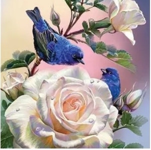 Diamanttavla Birds And Roses 40x50