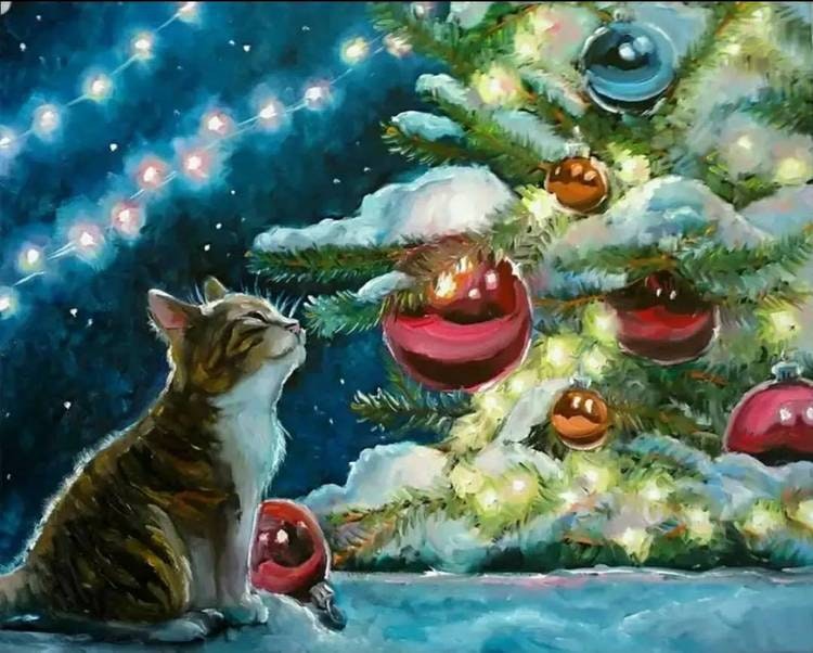 Paint By Numbers Cat Christmastree 40x50