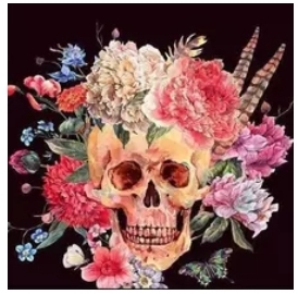 Diamanttavla Skull Flowers 50x50