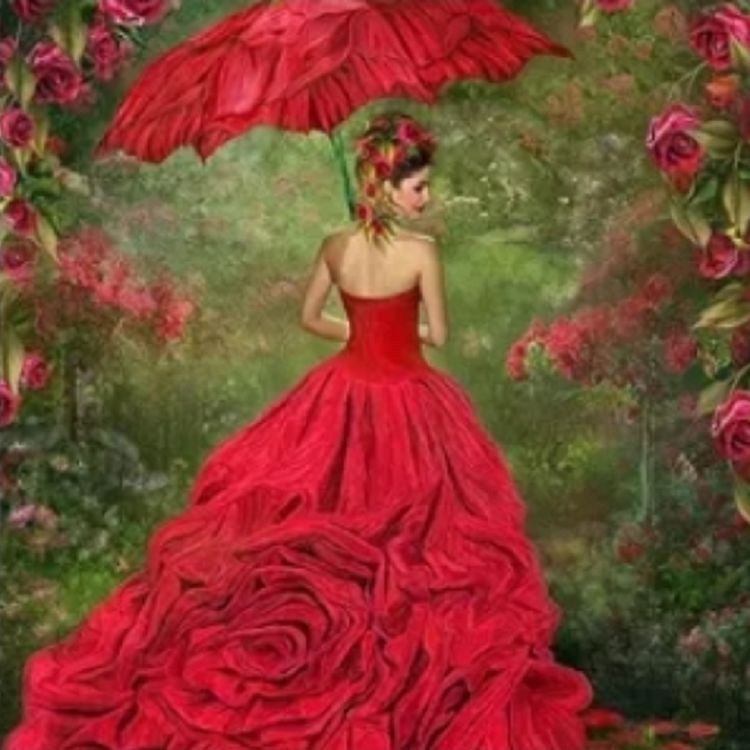 Diamanttavla Lady In Red Umbrella 40x50