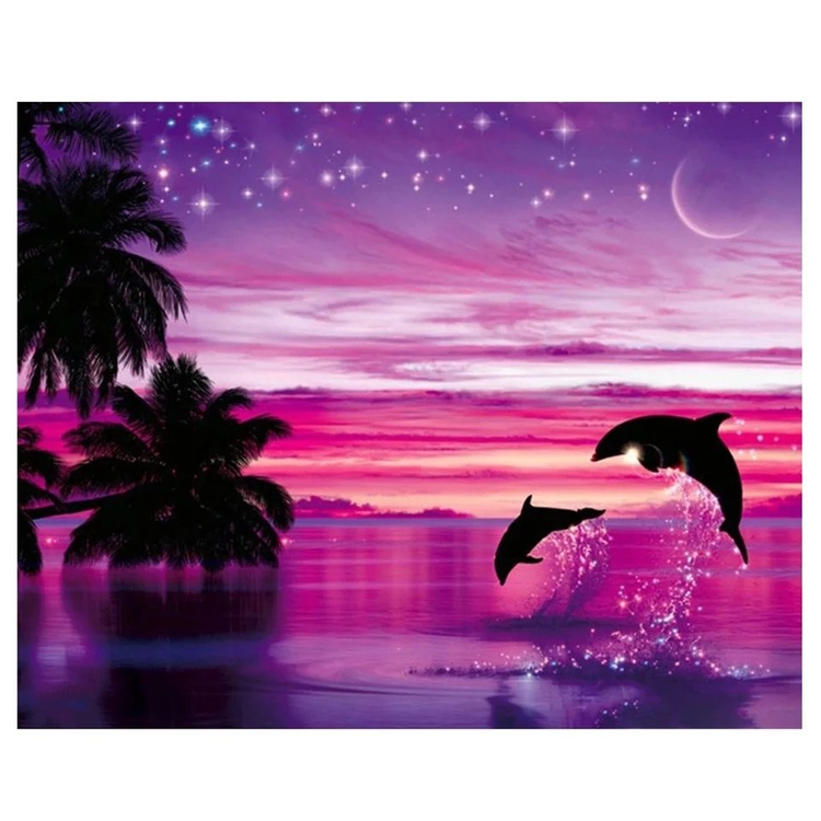 Diamanttavla Exotic Night Dolphin 40x50