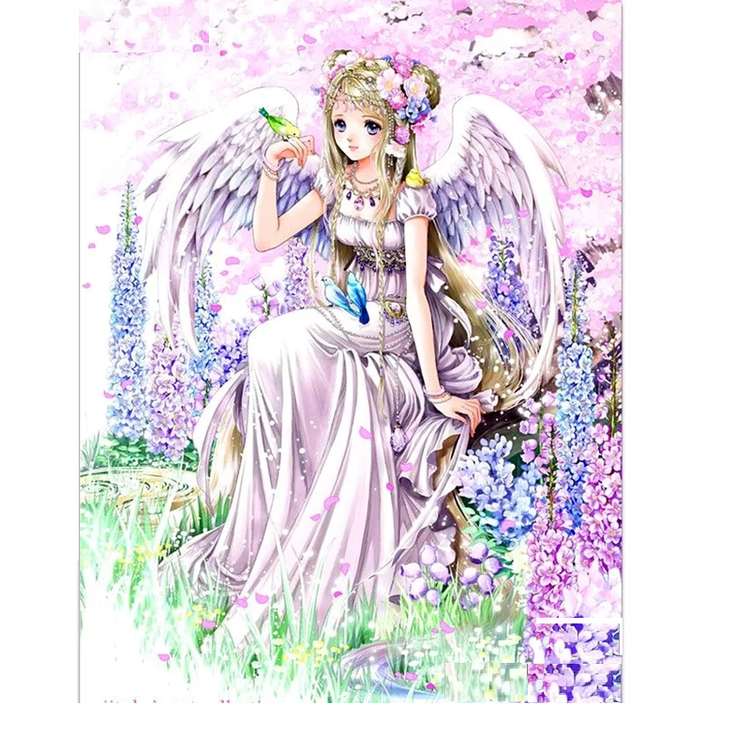 Diamanttavla Cartoon Angel With Birds 50x70