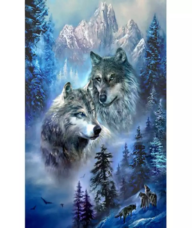 Diamanttavla Snow Mountain Wolf 50x70