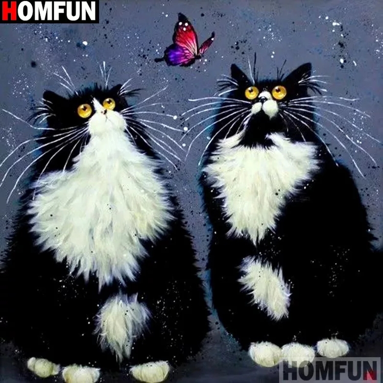Diamanttavla (R) Cats Staring At Butterfly 40x40