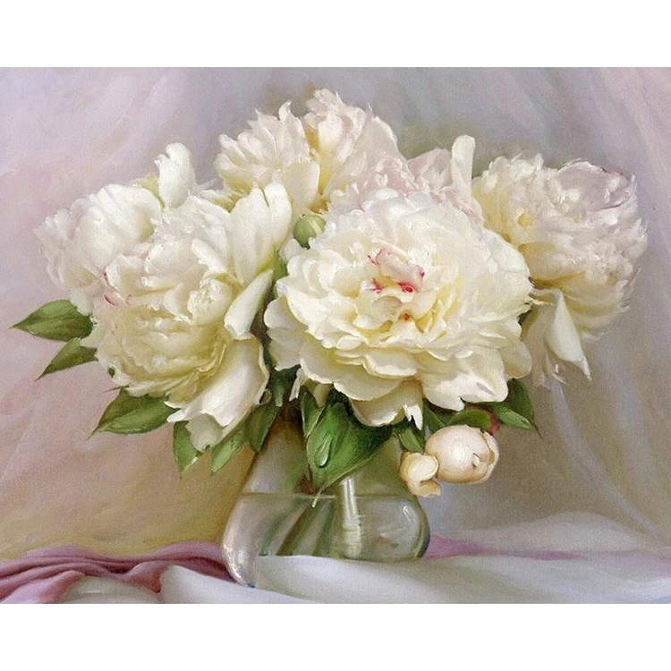 Paint By Numbers White Peony 40x50