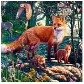 Diamanttavla Foxfamily In Nature 70x50
