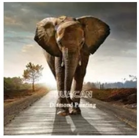 Diamanttavla Elephant On Road 50x70