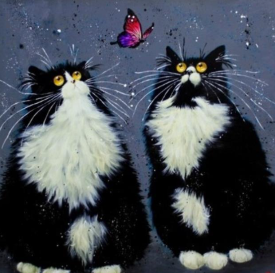Diamanttavla Cats Staring At Butterfly 40x40