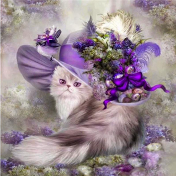 Diamanttavla Purple Cat In Hat 40x40