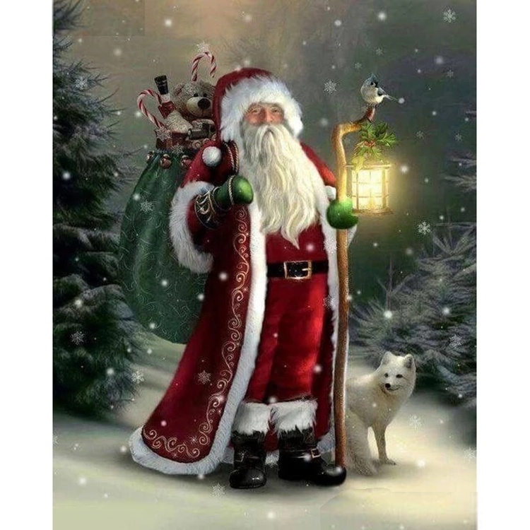 Diamanttavla Santa In Wood 50x70