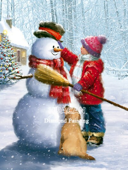 Diamanttavla Girl Builds A Snowman 40x50