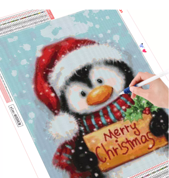 Diamanttavla Merry Christmas Penguin 40x50