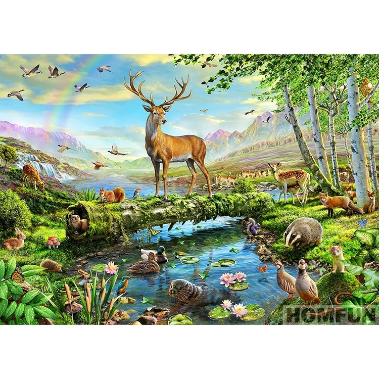 Diamanttavla Deer And Forest Animals 50x70