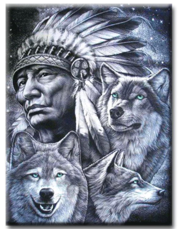 Diamanttavla Wolves And Indian 50x70