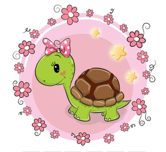Diamanttavla Cartoon Cute Turtle 30x30