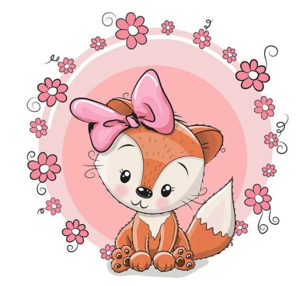 Diamanttavla Cartoon Cute Fox 30x30