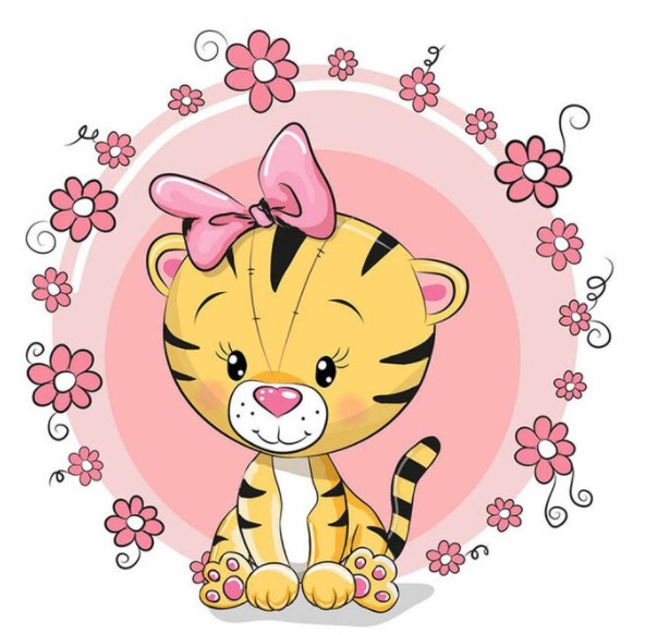 Diamanttavla Cartoon Cute Tiger 30x30