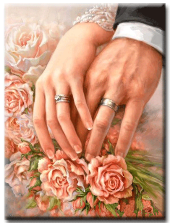 Diamanttavla Rose Hands Rings 50x70