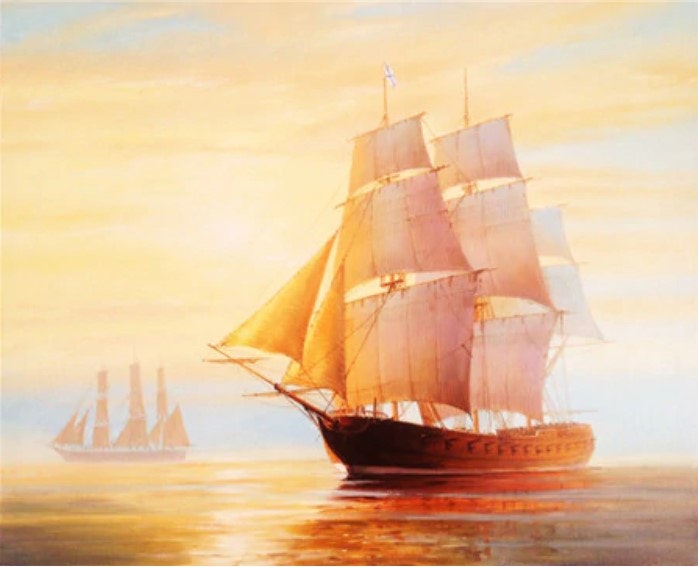 Diamanttavla (R) Sunset Ship 50x70