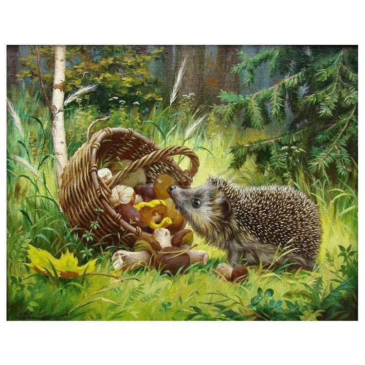 Diamanttavla Hedgehog And Mushrooms 40x50